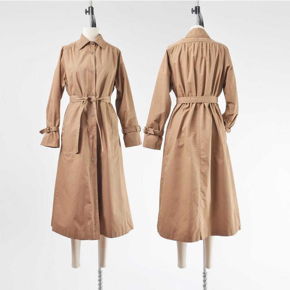 Vintage 70s Brown Trench Coat with Tie Belt size S M